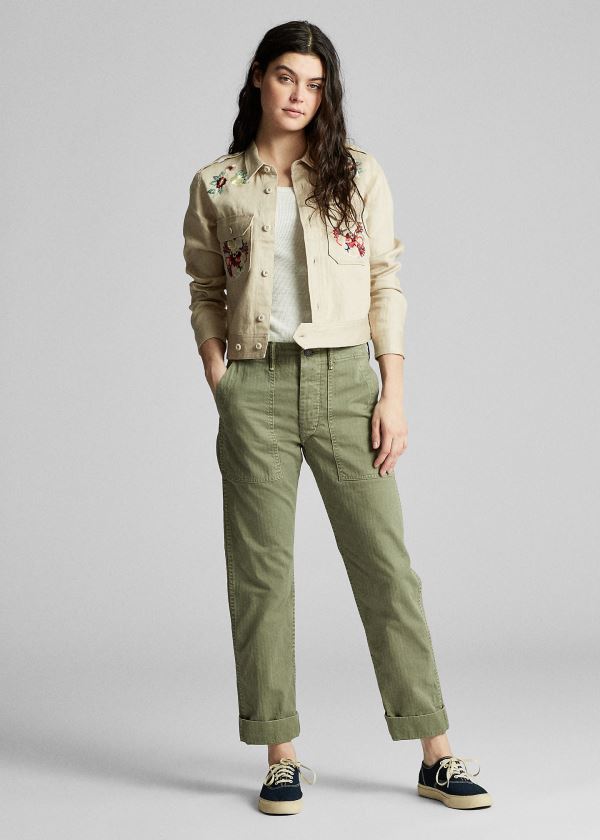 Spodnie Ralph Lauren Cotton Utility Pant Damskie Oliwkowe | WUIC5456