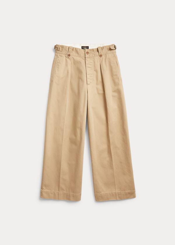 Spodnie Ralph Lauren Cropped Cotton Wide-Leg Pant Damskie Khaki | SYRU8566