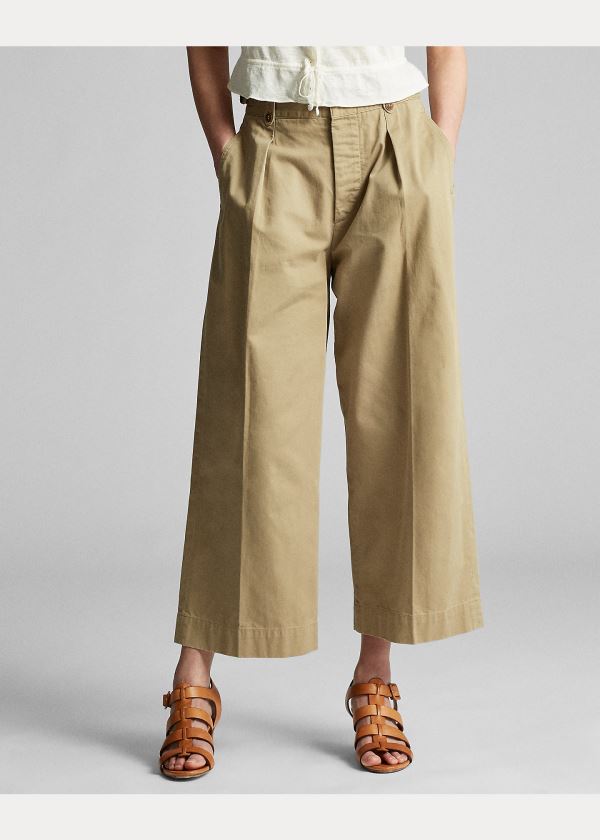 Spodnie Ralph Lauren Cropped Cotton Wide-Leg Pant Damskie Khaki | SYRU8566