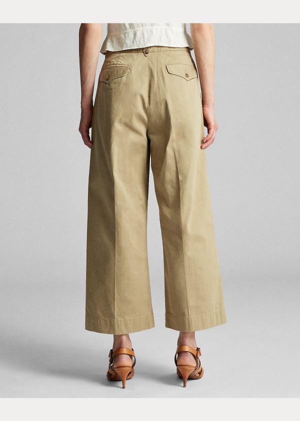 Spodnie Ralph Lauren Cropped Cotton Wide-Leg Pant Damskie Khaki | SYRU8566