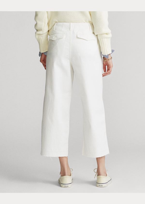 Spodnie Ralph Lauren Cropped Wide-Leg Twill Pant Damskie Białe | DXUR1814