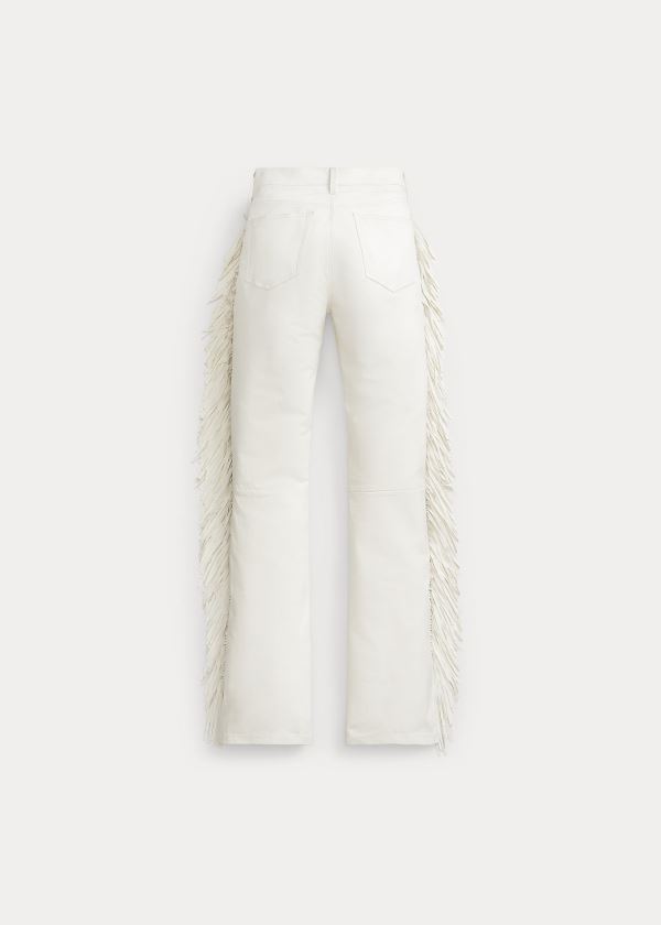 Spodnie Ralph Lauren Fringe Leather Pant Damskie Białe | QXVV3618