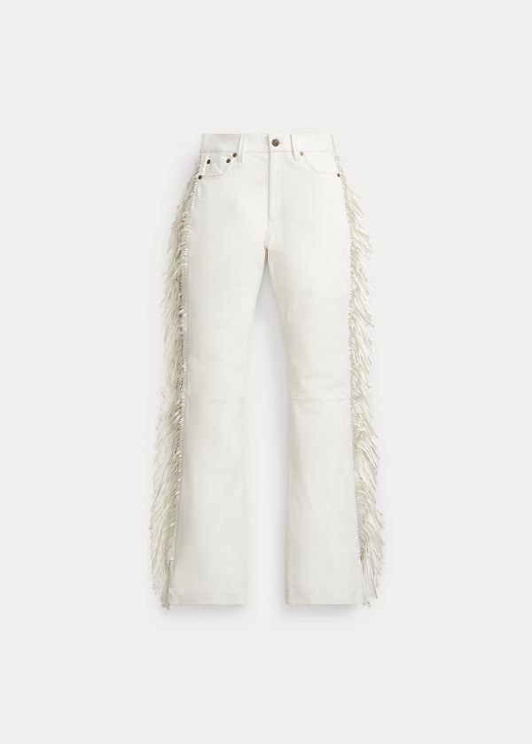 Spodnie Ralph Lauren Fringe Leather Pant Damskie Białe | QXVV3618