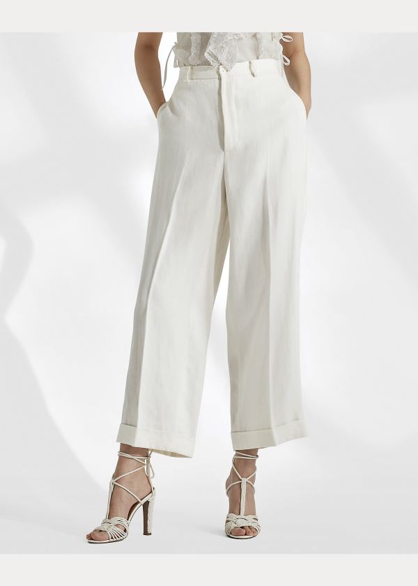 Spodnie Ralph Lauren Gemma Linen Pant Damskie Białe | HUOS3109