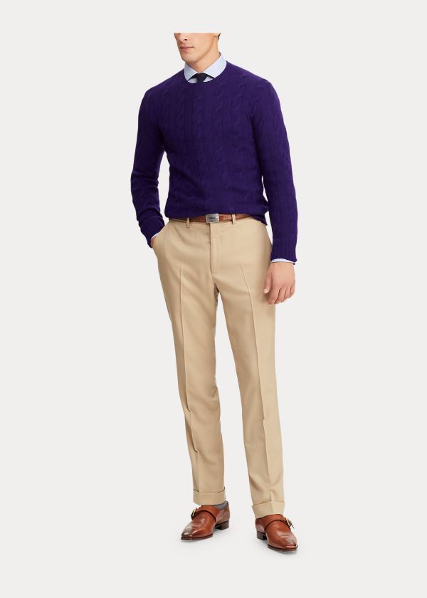 Spodnie Ralph Lauren Gregory Wool Gabardine Trouser Męskie Brązowe | FRRS8595