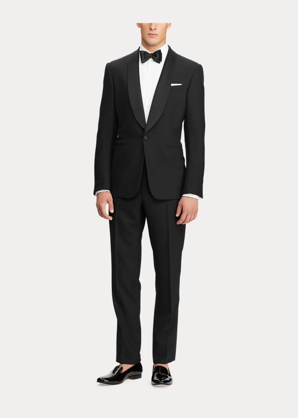 Spodnie Ralph Lauren Gregory Wool Tuxedo Trouser Męskie Czarne | DHFK5652