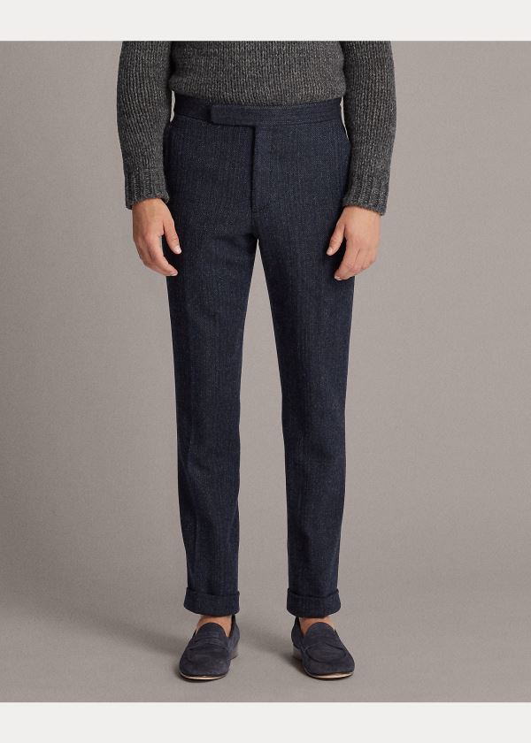 Spodnie Ralph Lauren Herringbone Suit Trouser Męskie Czarne Granatowe | GSFV5935