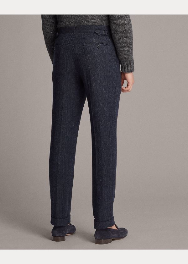 Spodnie Ralph Lauren Herringbone Suit Trouser Męskie Czarne Granatowe | GSFV5935