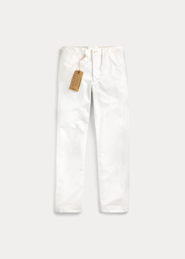 Spodnie Ralph Lauren Herringbone Twill Chino Pant Męskie Białe | KQNJ9547