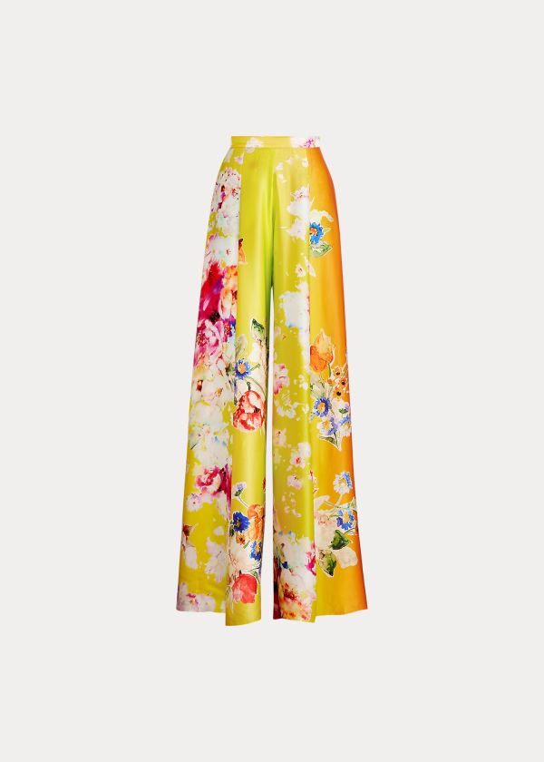 Spodnie Ralph Lauren Kyrah Floral Silk Palazzo Pant Damskie Różowe Żółte Zielone | LHZO9065