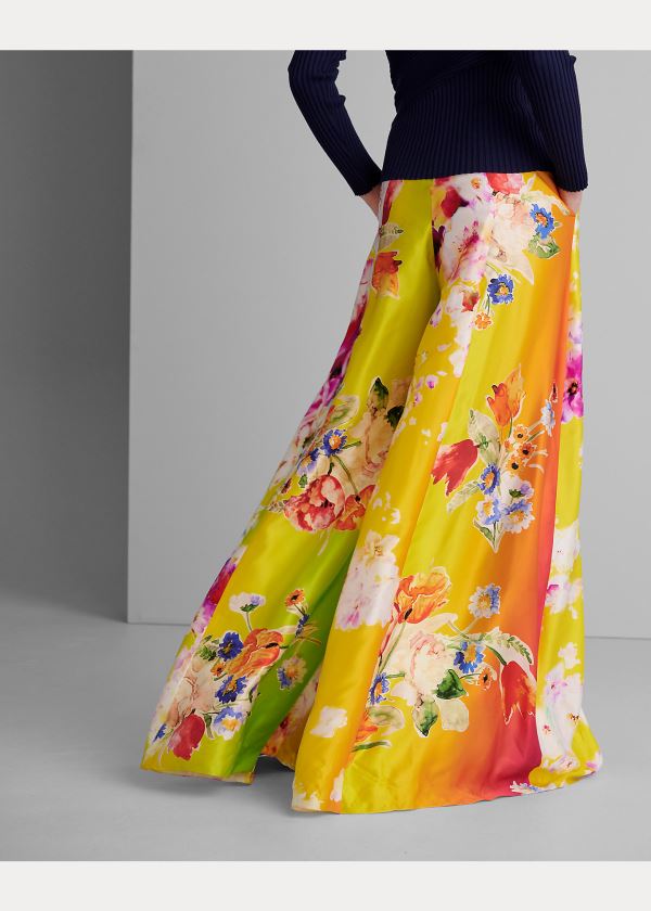 Spodnie Ralph Lauren Kyrah Floral Silk Palazzo Pant Damskie Różowe Żółte Zielone | LHZO9065