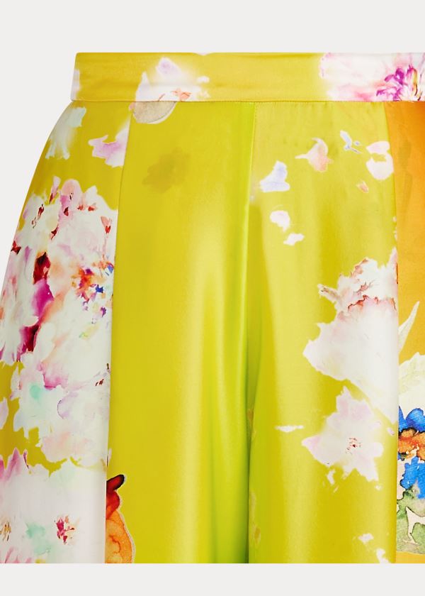 Spodnie Ralph Lauren Kyrah Floral Silk Palazzo Pant Damskie Różowe Żółte Zielone | LHZO9065