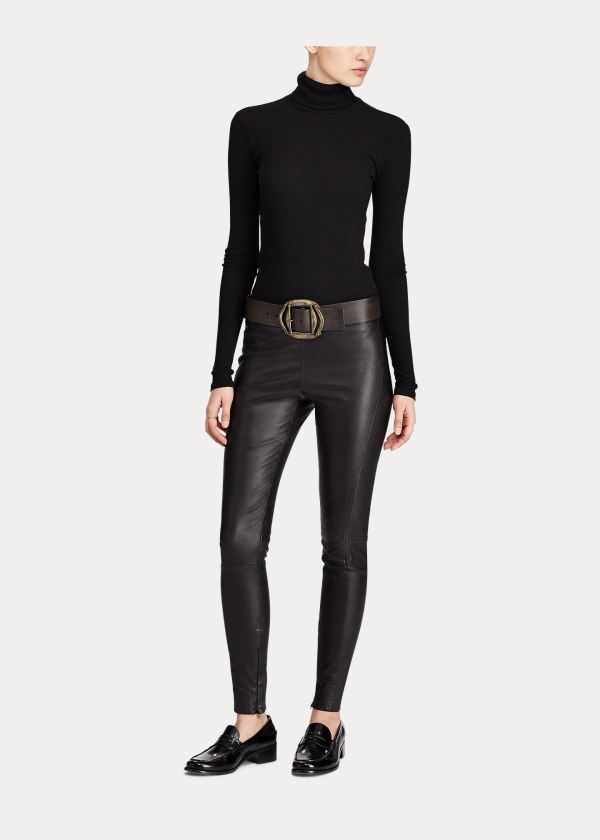 Spodnie Ralph Lauren Leather Skinny Pant Damskie Czarne | NAIG4749