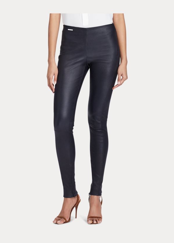 Spodnie Ralph Lauren Leather Skinny Pant Damskie Granatowe | CYLQ6597