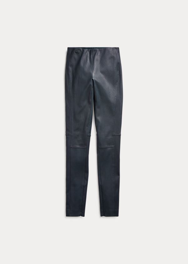 Spodnie Ralph Lauren Leather Skinny Pant Damskie Granatowe | FZVG2455