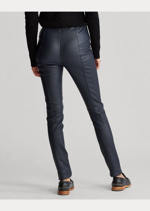 Spodnie Ralph Lauren Leather Skinny Pant Damskie Granatowe | FZVG2455