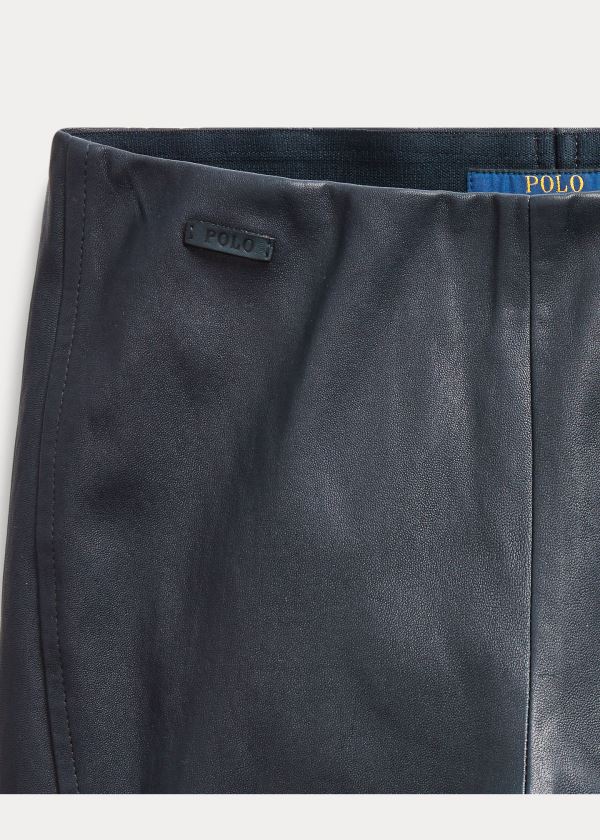 Spodnie Ralph Lauren Leather Skinny Pant Damskie Granatowe | FZVG2455