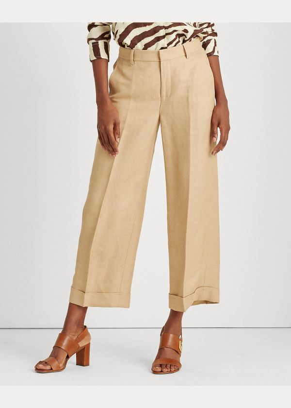 Spodnie Ralph Lauren Linen-Blend Wide-Leg Pant Damskie Brązowe | DMSF7244