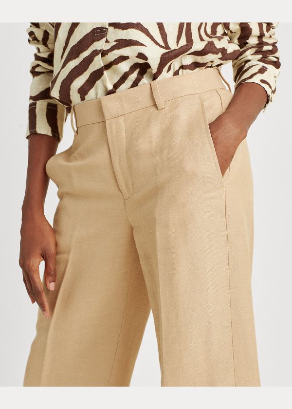 Spodnie Ralph Lauren Linen-Blend Wide-Leg Pant Damskie Brązowe | DMSF7244