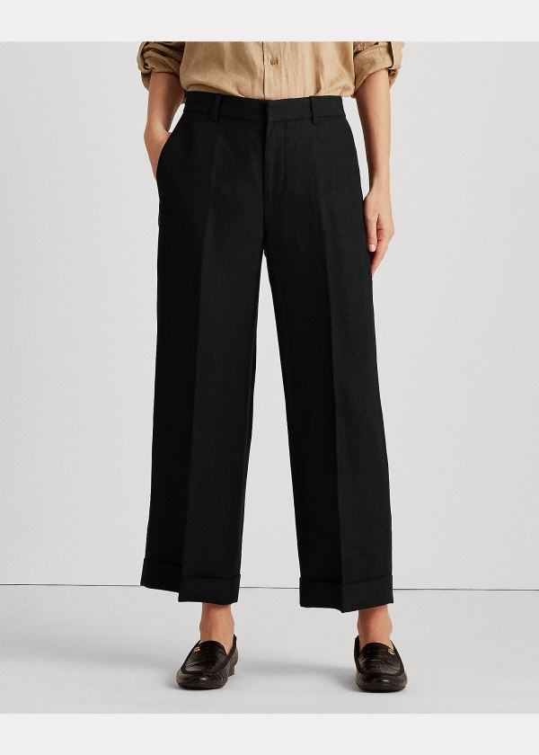 Spodnie Ralph Lauren Linen-Blend Wide-Leg Pant Damskie Czarne | ZEWN8660