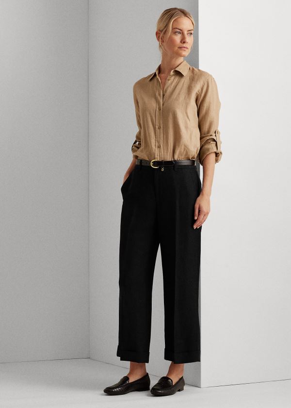 Spodnie Ralph Lauren Linen-Blend Wide-Leg Pant Damskie Czarne | ZEWN8660