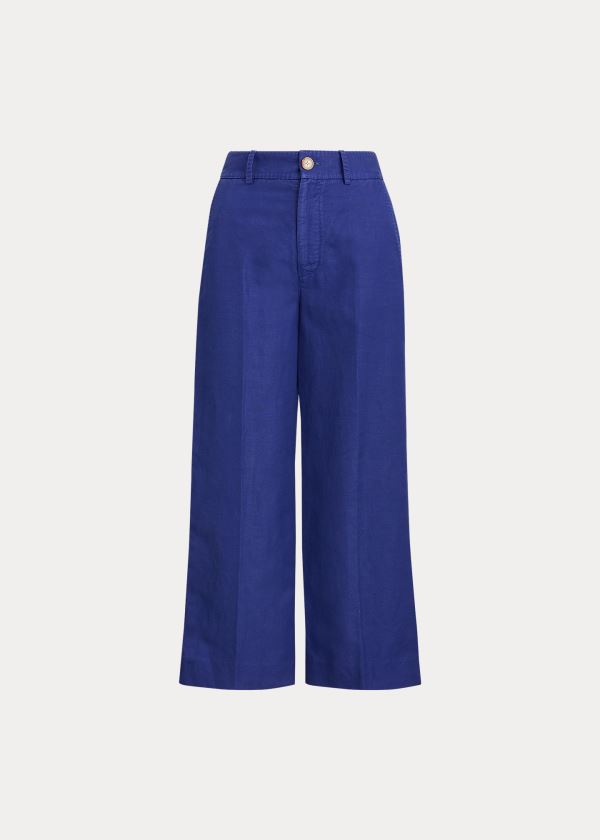 Spodnie Ralph Lauren Linen-Blend Wide-Leg Pant Damskie Królewski Niebieski Niebieskie | PZVK1425