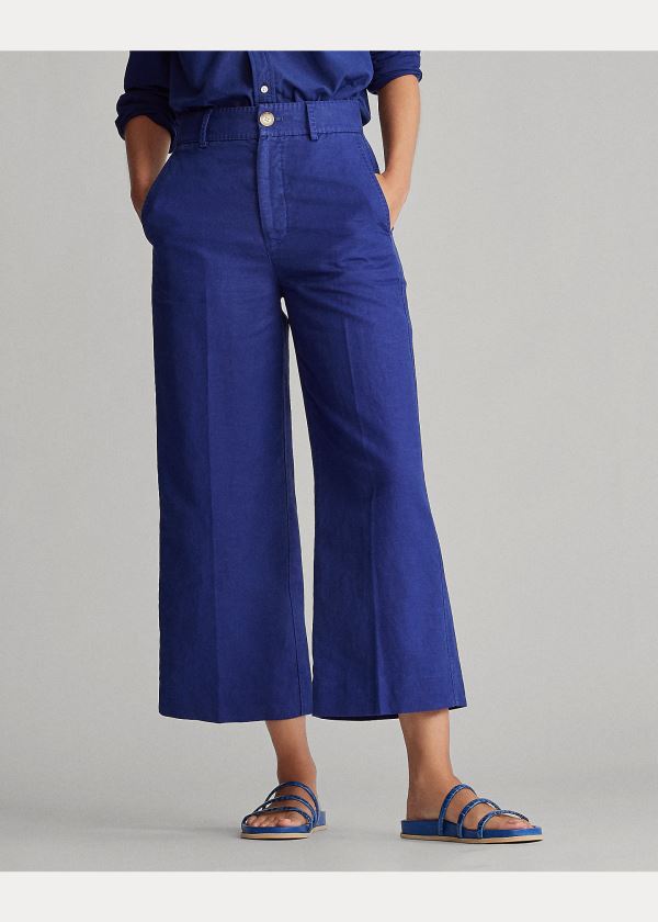 Spodnie Ralph Lauren Linen-Blend Wide-Leg Pant Damskie Królewski Niebieski Niebieskie | PZVK1425