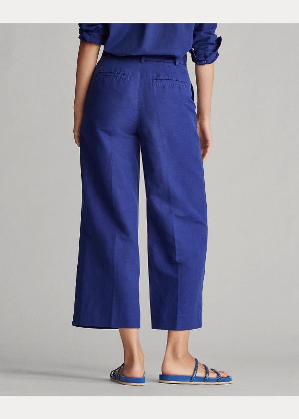 Spodnie Ralph Lauren Linen-Blend Wide-Leg Pant Damskie Królewski Niebieski Niebieskie | PZVK1425