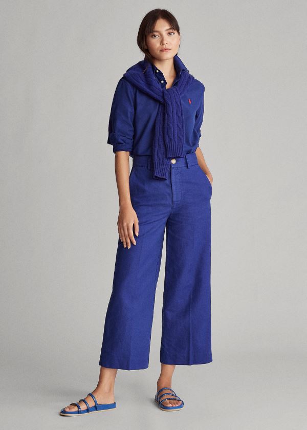 Spodnie Ralph Lauren Linen-Blend Wide-Leg Pant Damskie Królewski Niebieski Niebieskie | PZVK1425