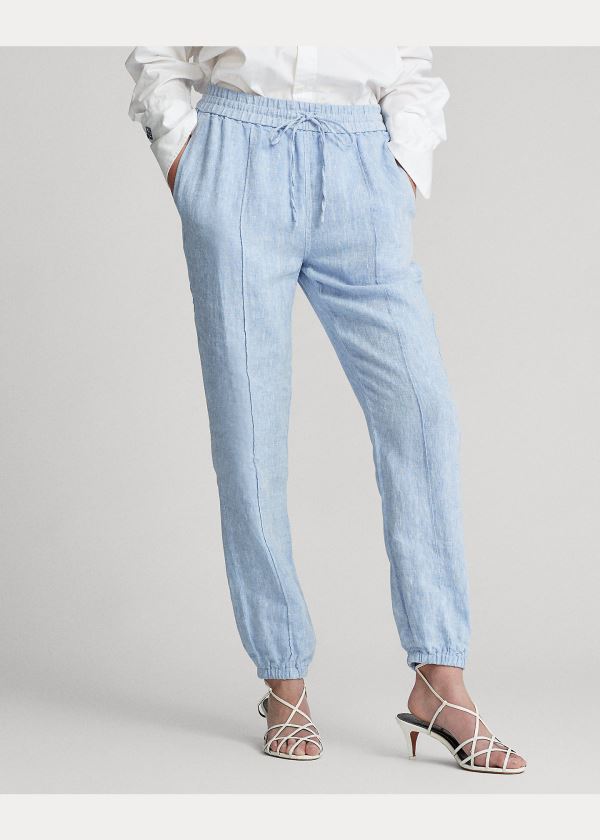 Spodnie Ralph Lauren Linen Jogger Damskie Głęboka Niebieskie | KDBU5940