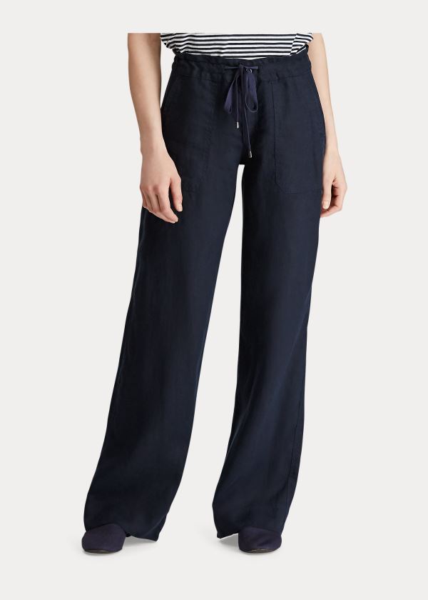 Spodnie Ralph Lauren Linen Wide-Leg Pant Damskie Granatowe | ROEW7765