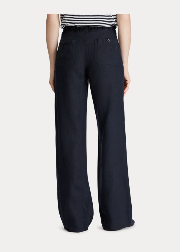 Spodnie Ralph Lauren Linen Wide-Leg Pant Damskie Granatowe | ROEW7765