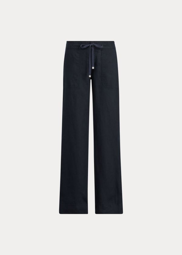 Spodnie Ralph Lauren Linen Wide-Leg Pant Damskie Granatowe | ROEW7765