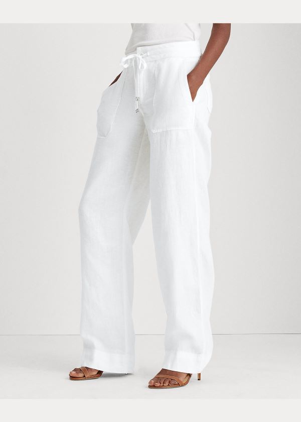 Spodnie Ralph Lauren Linen Wide-Leg Pant Damskie Białe | AVHT8925