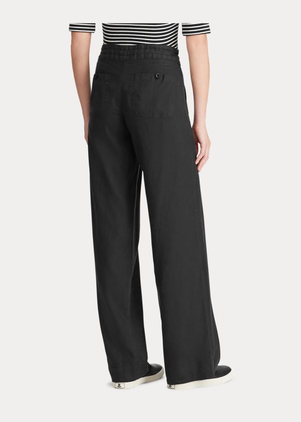 Spodnie Ralph Lauren Linen Wide-Leg Pant Damskie Czarne | PYAJ5091