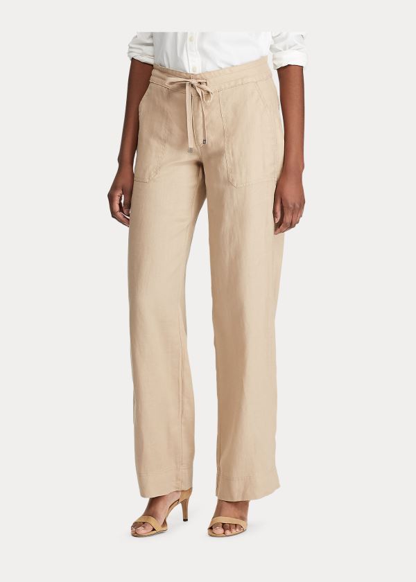 Spodnie Ralph Lauren Linen Wide-Leg Pant Damskie Brązowe | ELQO6114