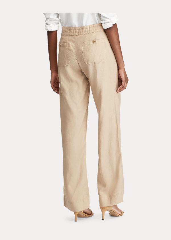 Spodnie Ralph Lauren Linen Wide-Leg Pant Damskie Brązowe | ELQO6114