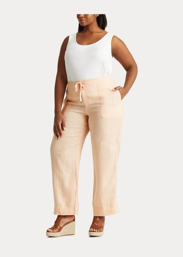 Spodnie Ralph Lauren Linen Wide-Leg Pant Damskie Różowe | SUKA6281