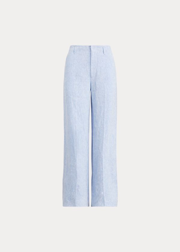 Spodnie Ralph Lauren Linen Wide-Leg Pant Damskie Głęboka Niebieskie | RIWJ3741