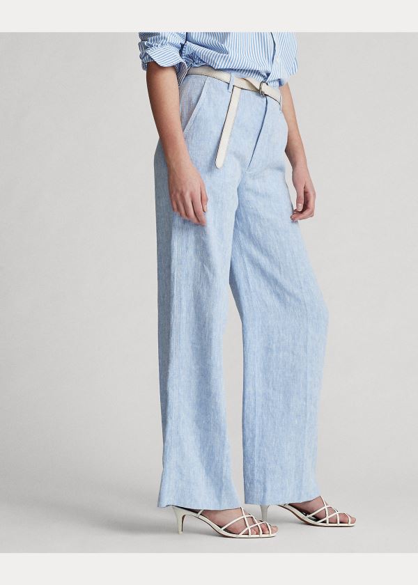 Spodnie Ralph Lauren Linen Wide-Leg Pant Damskie Głęboka Niebieskie | RIWJ3741