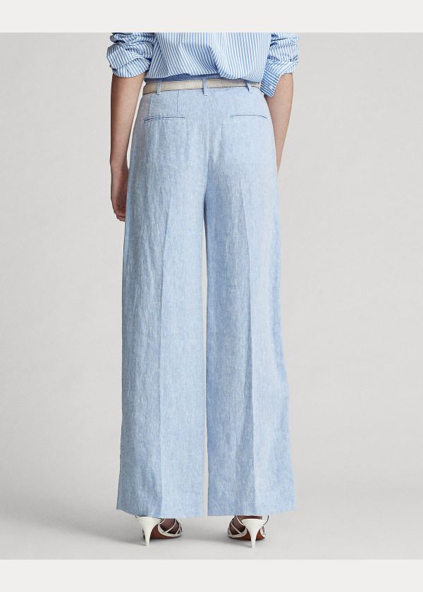 Spodnie Ralph Lauren Linen Wide-Leg Pant Damskie Głęboka Niebieskie | RIWJ3741