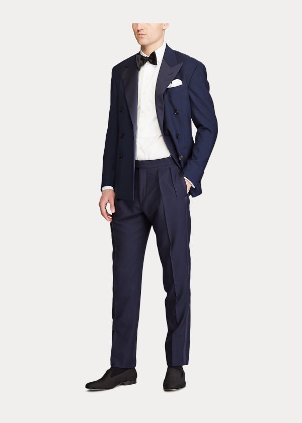 Spodnie Ralph Lauren Pleated Tuxedo Trouser Męskie Granatowe | YKCI5316