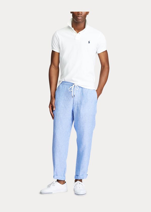 Spodnie Ralph Lauren Relaxed Fit Striped Linen Pant Męskie Niebieskie Białe | JWRD1981