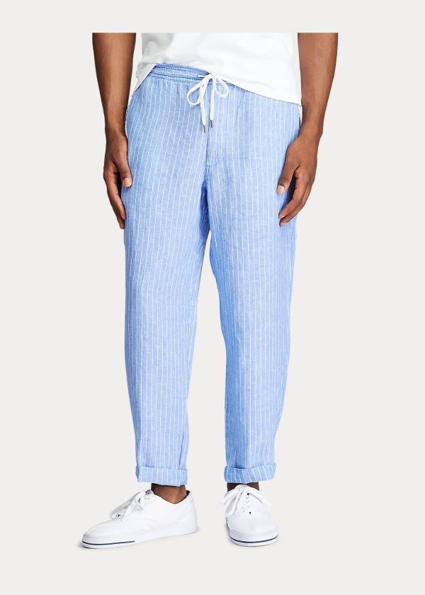 Spodnie Ralph Lauren Relaxed Fit Striped Linen Pant Męskie Niebieskie Białe | JWRD1981