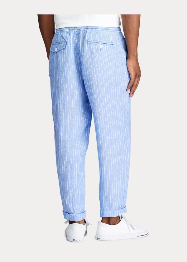 Spodnie Ralph Lauren Relaxed Fit Striped Linen Pant Męskie Niebieskie Białe | JWRD1981