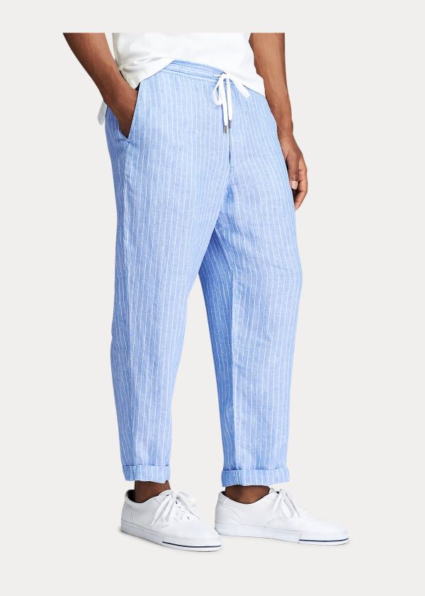 Spodnie Ralph Lauren Relaxed Fit Striped Linen Pant Męskie Niebieskie Białe | JWRD1981