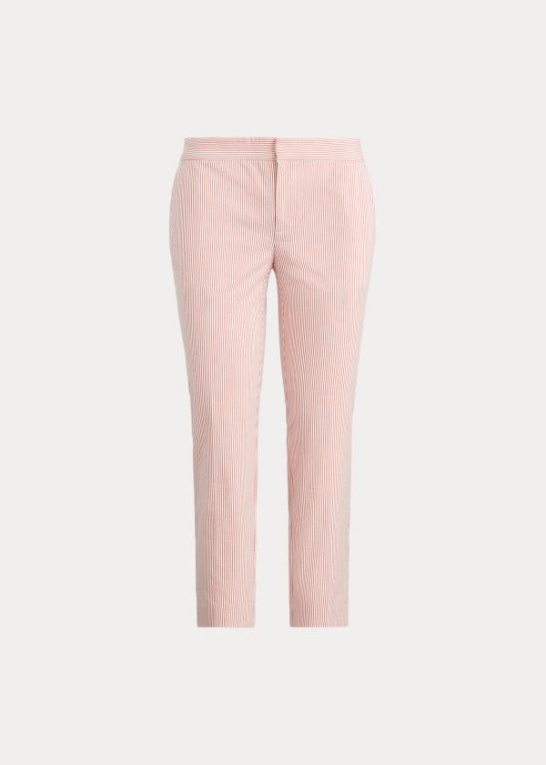 Spodnie Ralph Lauren Seersucker Straight Pant Damskie Czerwone Białe | VYTJ1695