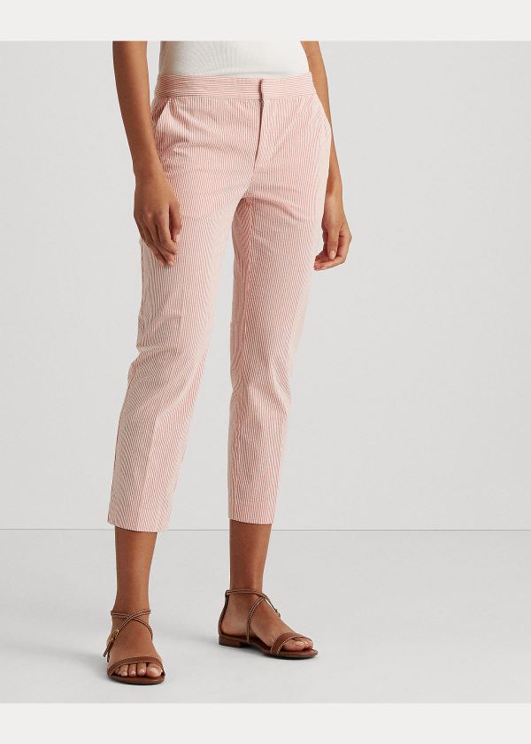 Spodnie Ralph Lauren Seersucker Straight Pant Damskie Czerwone Białe | VYTJ1695