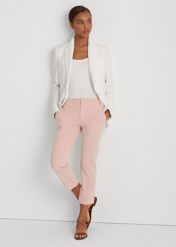 Spodnie Ralph Lauren Seersucker Straight Pant Damskie Czerwone Białe | VYTJ1695