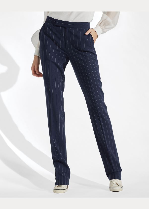 Spodnie Ralph Lauren Seth Striped Wool Pant Damskie Granatowe Kremowe | IWMV6993